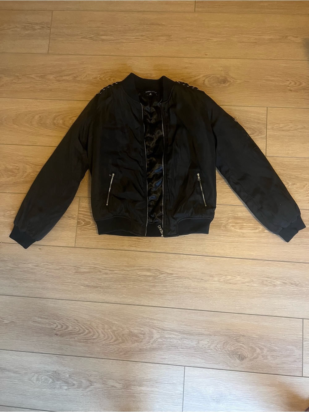 Kendall & Kylie Black Bomber Jacket with Silver Zippers